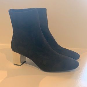 Michael Kors Black Suede Slip On Boots Gold Heel